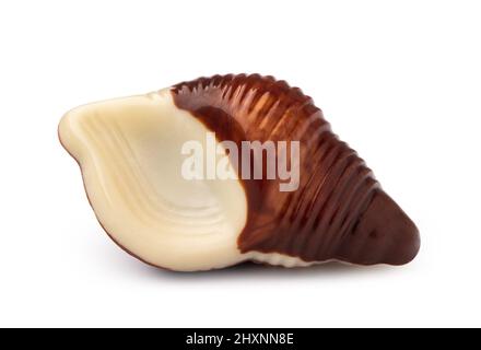 Chocolate sweets shaped as seashells isolated on white background Stock Photo
