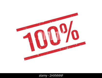 Grunge red 100 percent rubber stamp. One hundred percent seal sign. Stickers set. Grunge vintage square label. Vector illustration isolated on white Stock Vector