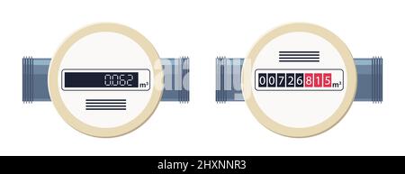 Gas meters. Automatic meter natural gas. Household or industrial measuring equipment in flat style. Fuel consumption control. Vector illustration Stock Vector