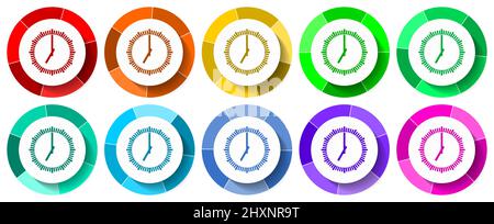 Clock, watch icon set, time flat design vector illustration in 10 colors options for mobile applications and webdesign Stock Vector
