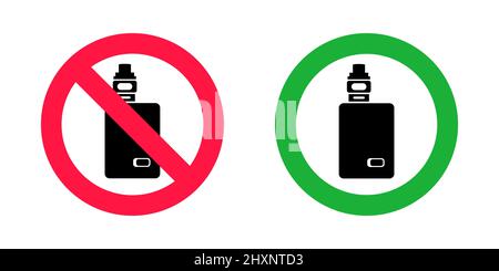 No vaping and vaping area signs. Red forbidden and green allowed circles signs Stock Vector