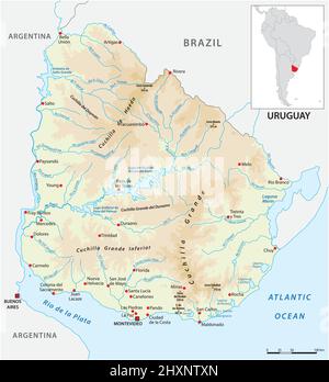 physical vector map of the south american state of Uruguay Stock Vector