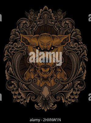 illustration vintage dog with engraving style Stock Vector