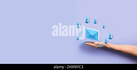 Email and user icon,sign,symbol marketing or newsletter concept, diagram.Sending email.Bulk mail.Email and sms marketing concept. Scheme of direct sal Stock Photo