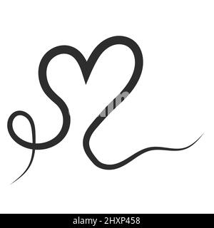 Calligraphic heart in one line fluttering ribbon, flight of love heart Stock Vector