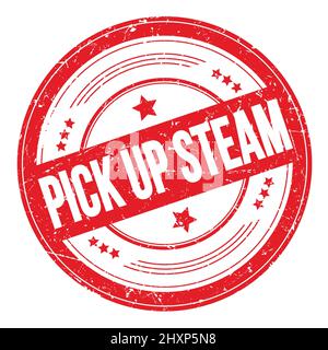 PICK UP STEAM text on red round grungy texture stamp. Stock Photo