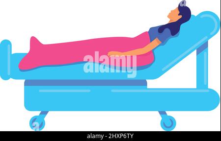 Woman recovering after surgery operation semi flat color vector character Stock Vector