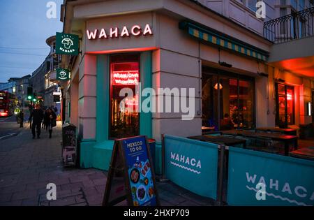 The Wahaca Mexican Street Food restaurant on corner of North Street and New Road Brighton UK Stock Photo