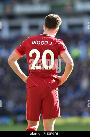 Diogo Jota of Liverpool during the Premier League match between Brighton and Hove Albion and Liverpool at the American Express Stadium  , Brighton , UK - 12th March 2022 Editorial use only. No merchandising. For Football images FA and Premier League restrictions apply inc. no internet/mobile usage without FAPL license - for details contact Football Dataco Stock Photo