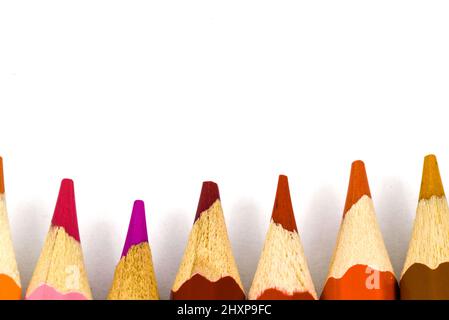 Netherlands, February 2022. Close up of colored pencils in different colors. High quality photo Stock Photo