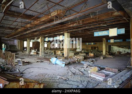 Supermarket in Pripyat Town in Chernobyl Exclusion Zone, Chernobyl, Ukraine Stock Photo