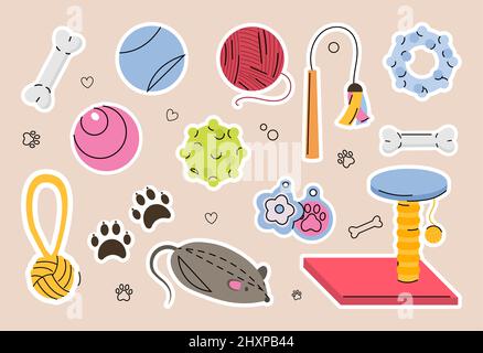 Set of pet toys in cute style Stock Vector