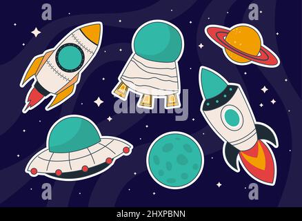 Set of colorful space stickers Stock Vector