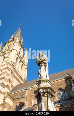 Statue of Mary holding Jesus in front of Roman Catholic church In Sittard, Netherlands Stock Photo