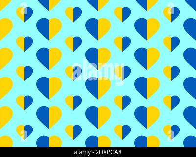 Hearts with the flag of Ukraine in yellow and blue. Seamless pattern with hearts in support of Ukraine. Design for banners, posters and printing of pr Stock Vector