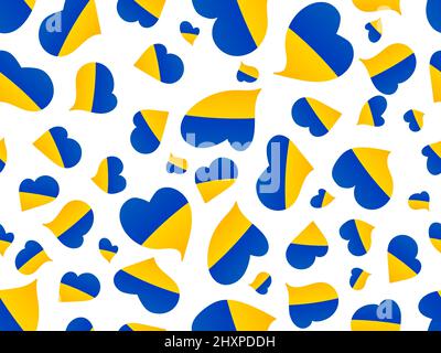 Hearts with the flag of Ukraine in yellow and blue. Seamless pattern with hearts in support of Ukraine. Design for banners, posters and printing of pr Stock Vector