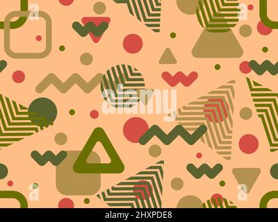 Seamless geometric pattern boho colors. Memphis geometric shapes in 80s style. Design for banners, brochures and promotional materials. Vector illustr Stock Vector