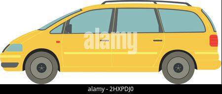 Big yellow minivan on white background - Vector illustration Stock Vector