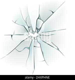 Transparent hit cracks. Realistic shattered glass. Bullet hole Stock Vector