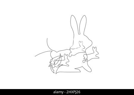 Have Yourself a Very Happy Easter. Easter Bunny illustration continuous line drawing. Stock Vector