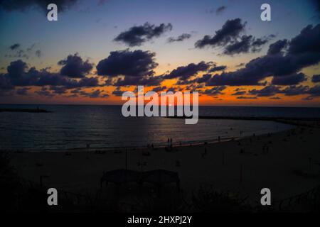 Mediterranean Sunset. Photographed on the Tel Aviv beach in September Stock Photo