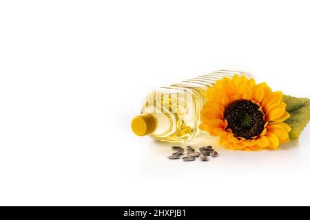 Sunflower oil plastic bottle isolated on white background Stock Photo