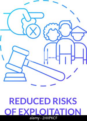 Reduced risks of exploitation blue gradient concept icon Stock Vector