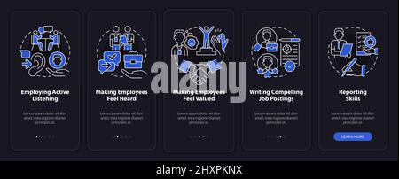 HR professional skills night mode onboarding mobile app screen Stock Vector