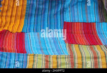 abstract fabric background made in patchwork, reuse, recycling fabric Stock Photo