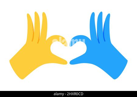 Hands in heart form in Ukraine flag color Stock Vector