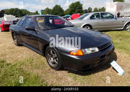 Three-quarters front view of a 1989, Nissan Skyline R32 GTR Nismo, on display at the 2021 London Classic Car Show Stock Photo