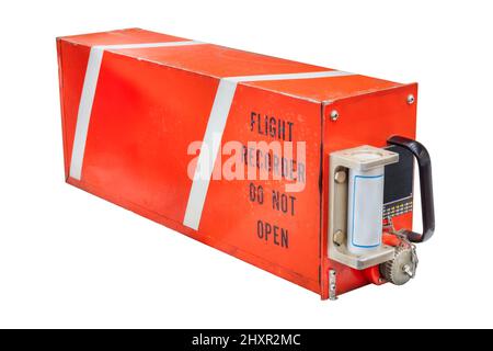 Used airplane flight recorder isolated on a white background Stock Photo