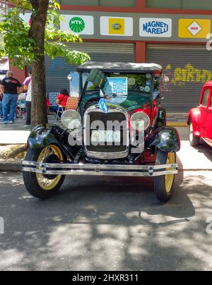Old green Ford Model A Phaeton 1929. Expo Warnes 2021 classic car show Stock Photo