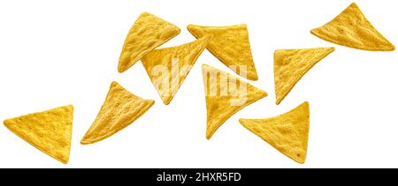 Falling nachos isolated on white background  Stock Photo