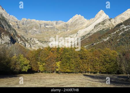 Pineta Valley in Autumn. Ordesa and Monte Perdido National Park, Spain. Stock Photo