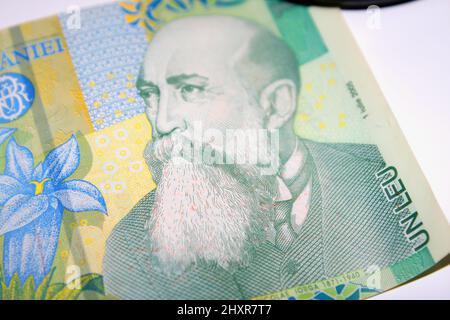 1 Romanian leu bank note. Lei is the national currency of Romani Stock Photo