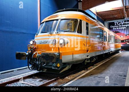 France, Mulhouse, Bas Rhin, La Cité du Train, the turbine locomotive Turbo-Train Stock Photo
