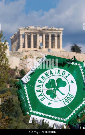 kite over the Acropolis of Athens, a clear Monday custom. Greece Athens March 6, 2022 Stock Photo