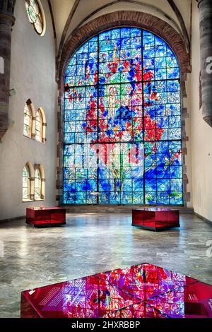 France, Sarrebourg, Moselle, the chapel of the Cordeliers, the stained glass by Marc Chagall. Stock Photo