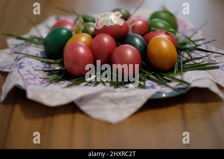 Closeup shot of a table setting for Easter - Holidays concept Stock Photo