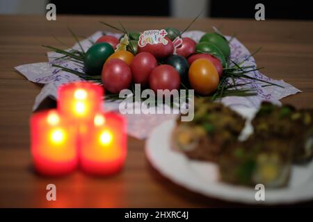 Closeup shot of a table setting for Easter - Holidays concept Stock Photo