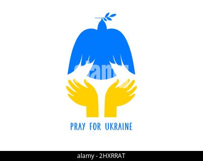 Flying bird, dove as a symbol of peace. Support Ukraine, Stand with Ukraine banner and poster in yellow and blue colors Stock Vector