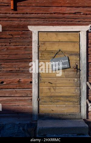 Beautiful Swedish buildings taken from around the country and rebuilt on an island to form the world's first open air museum Skansen, opening in 1891. Stock Photo