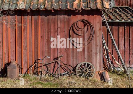 Beautiful Swedish buildings taken from around the country and rebuilt on an island to form the world's first open air museum Skansen, opening in 1891. Stock Photo