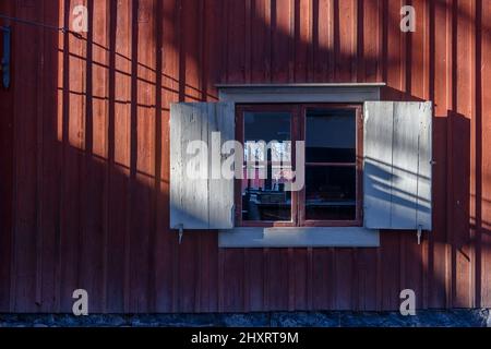 Beautiful Swedish buildings taken from around the country and rebuilt on an island to form the world's first open air museum Skansen, opening in 1891. Stock Photo