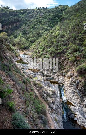 Upper Paradise Falls in Wildwood Park, Conejo Open Space recreation area near Thousand Oaks, California. View from Wildwood Canyon hiking trail. Stock Photo