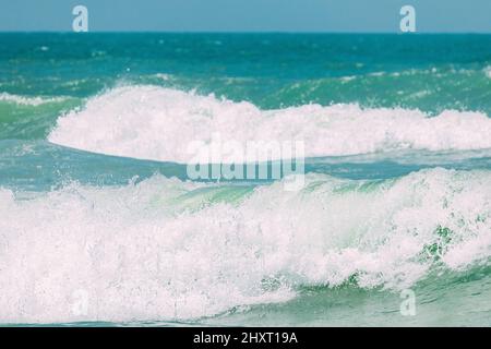 Amazing landscape scenery. Crashing waves. Sea ocean water surface with foaming waves. Sea ocean water surface with small waves. Water waves surface Stock Photo
