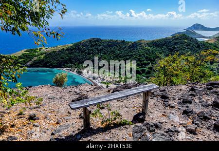 Beach Anse Pompierre, Terre-de-Haut, Iles des Saintes, Les Saintes, Guadeloupe, Lesser Antilles, Caribbean. View from the Morne Morel hiking trail. Stock Photo