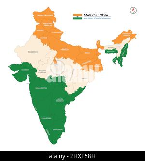 Map of India with States in Flag Design Stock Vector