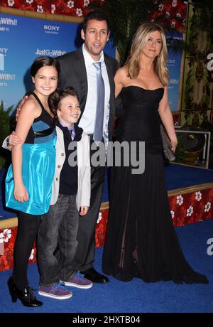 Bailee Madison, Griffin Alexander Gluck, Adam Sandler and Jennifer Aniston during the 'Just Go With It' premiere held at the Ziegfeld Theatre, New York Stock Photo